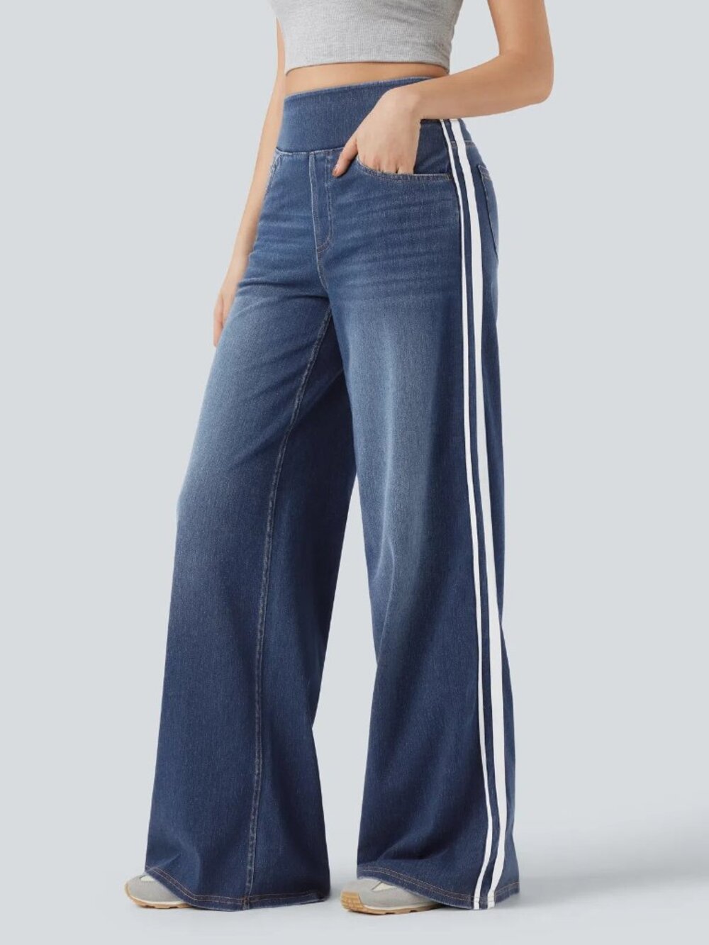 Halara Flex™ High Waisted Stripe Wide Leg Washed Jeans NEW, Size S Regular